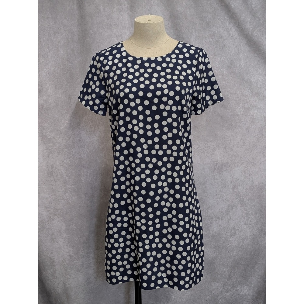 J.Crew Navy Blue White Polka Dot Short Sleeve Shift Dress Womens Size 0 C105
